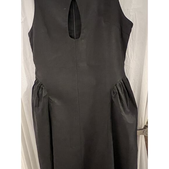 Black Linen Blend Fit And Flare Midi Dress Sz L Side Pleats Goth Retro Cottage - Picture 2 of 8